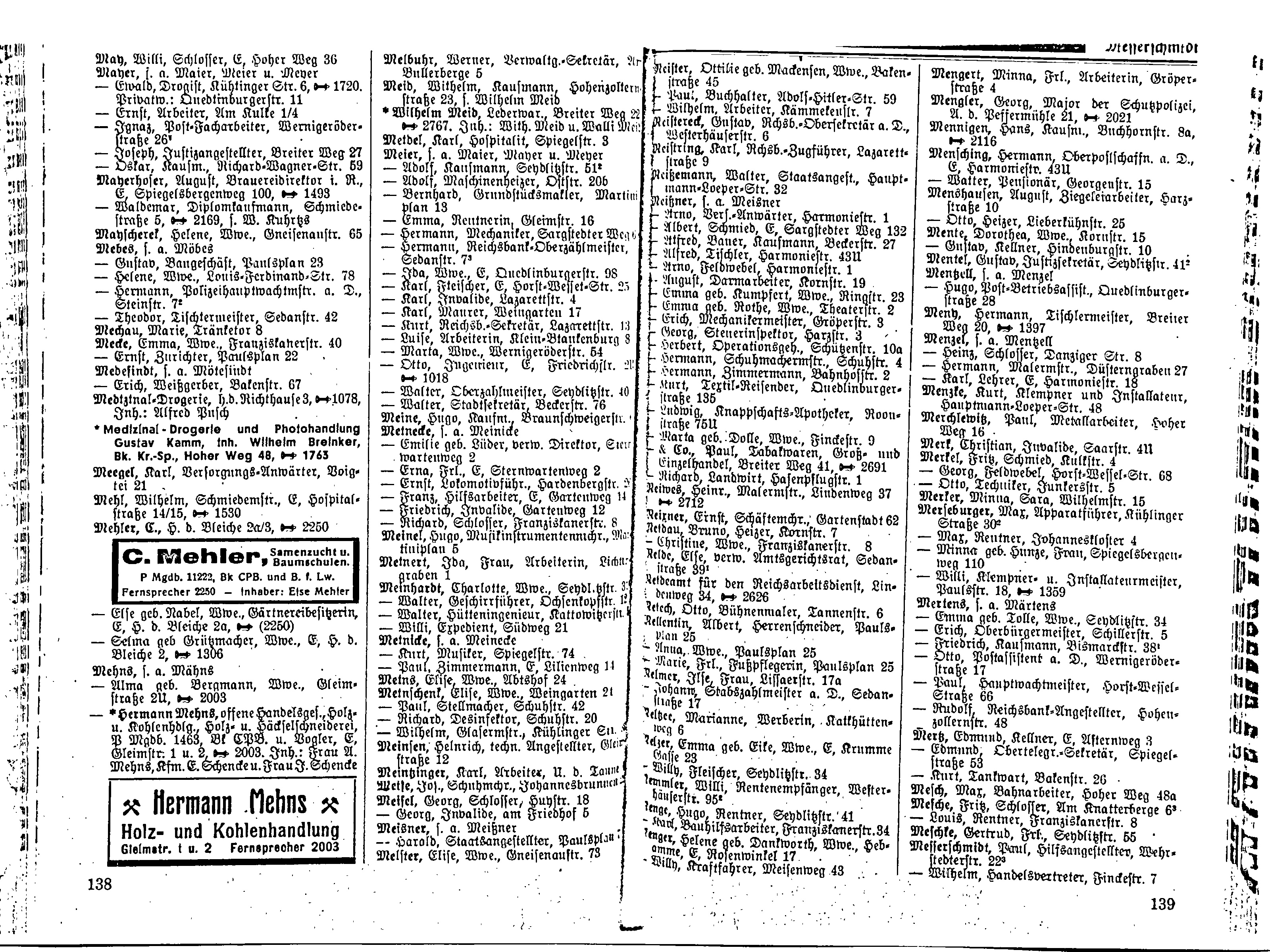 Hans Mennigen, Kaufmann, im Halberstädter Adressbuch von 1940
